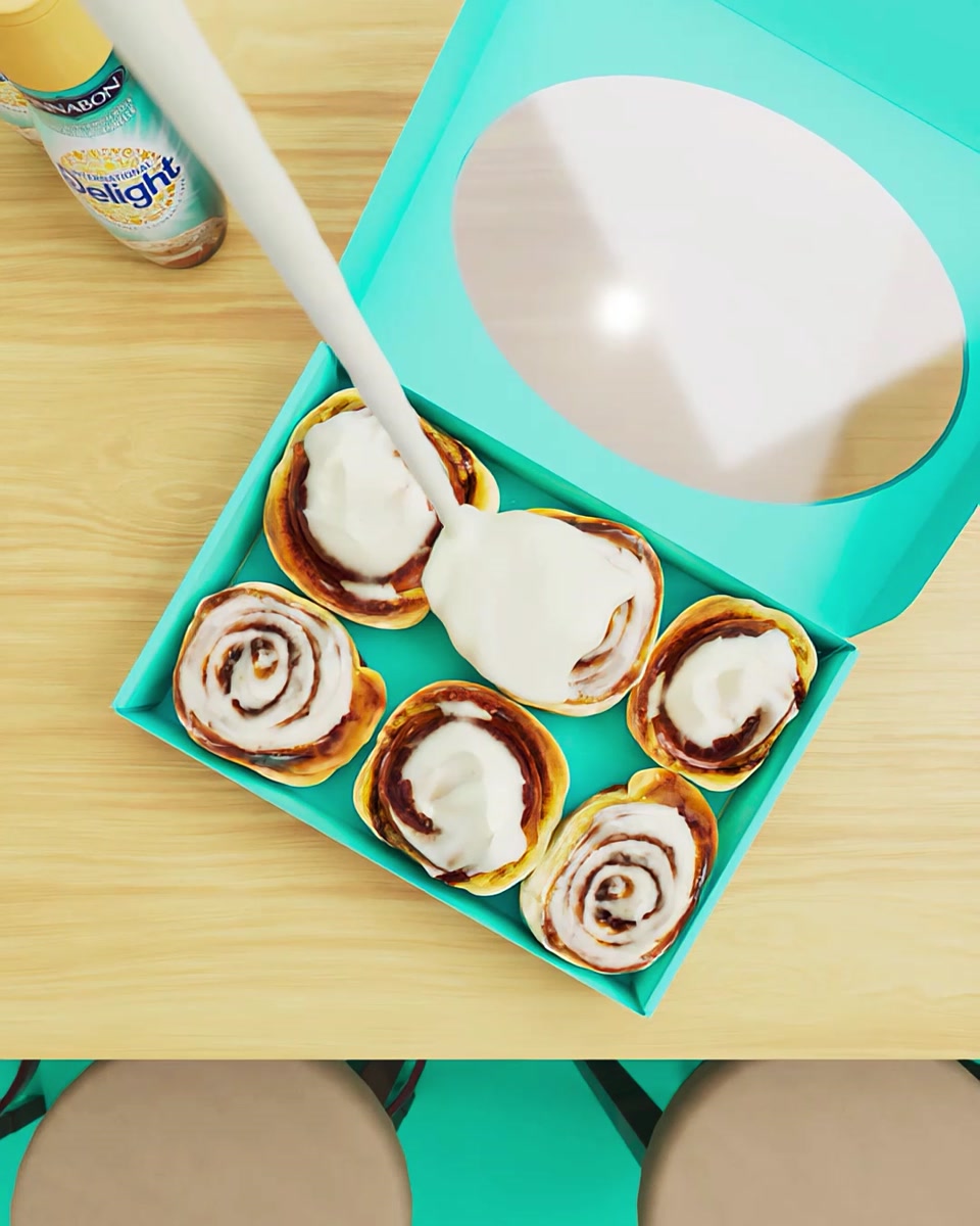 Vue de dessus : la crème versée sur les brioches